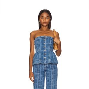 Damson Madder Eloise Blue Strapless Denim Top Size UK 10/US6